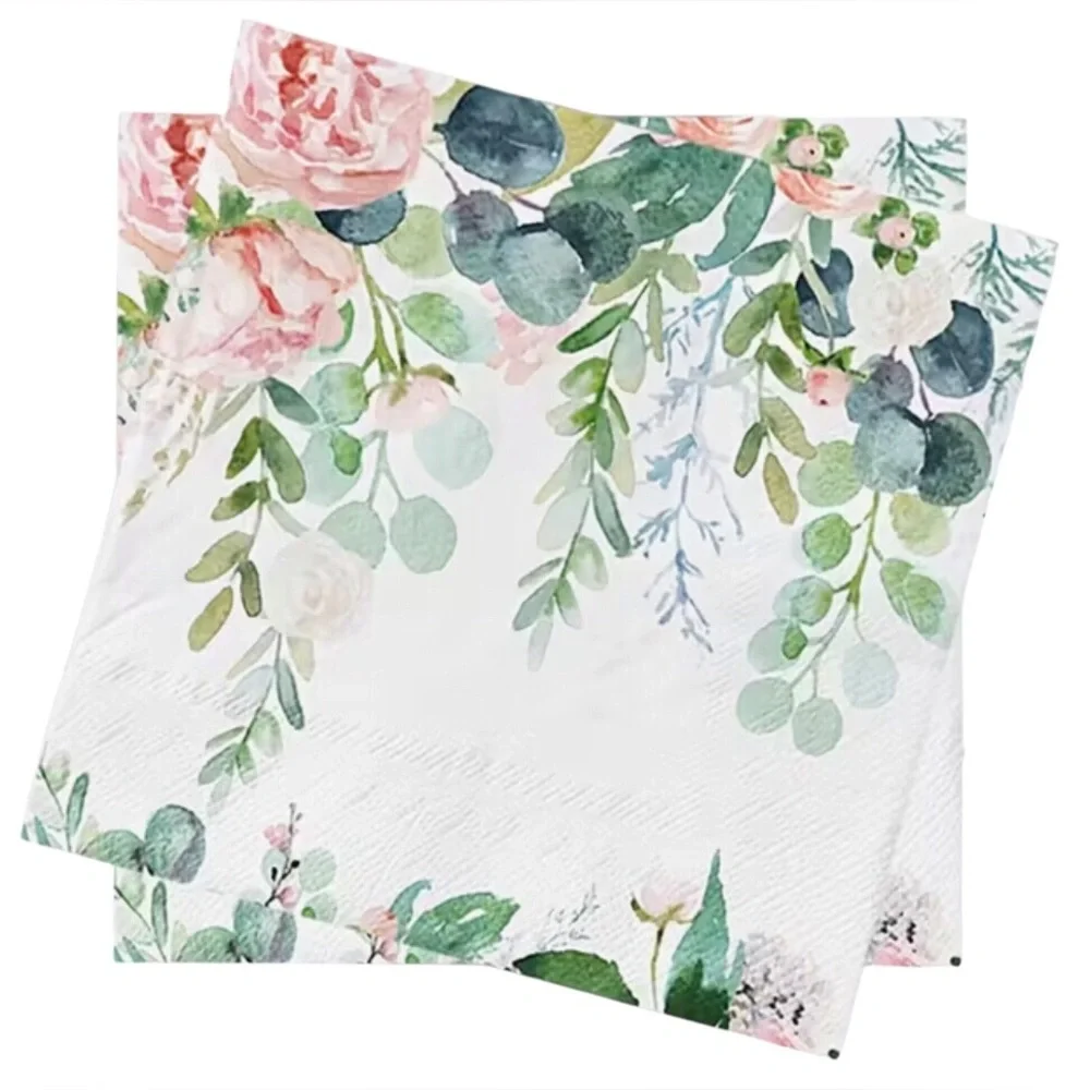 Pink Roses with Eucalyptus Luncheon Paper Napkins, 20ct